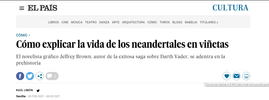 El País, 20 de febrero de 2017: 'Lucy y Andy Neandertal', de Jeffrey Brown
