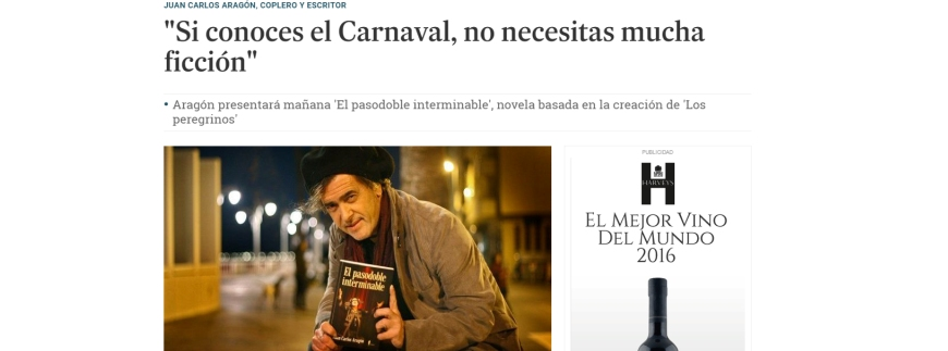 Diario de Cádiz, 22 de febrero de 2017: 'El pasodoble interminable' de Juan Carlos Aragón